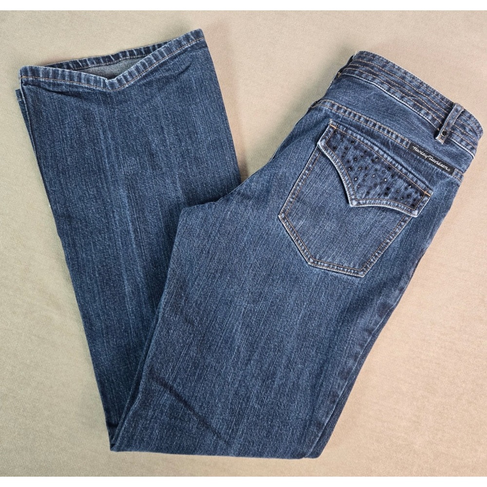 Harley‎ Davidson Womens Blue Rhinestone Embellished Bootcut Jeans Medium Wash 10